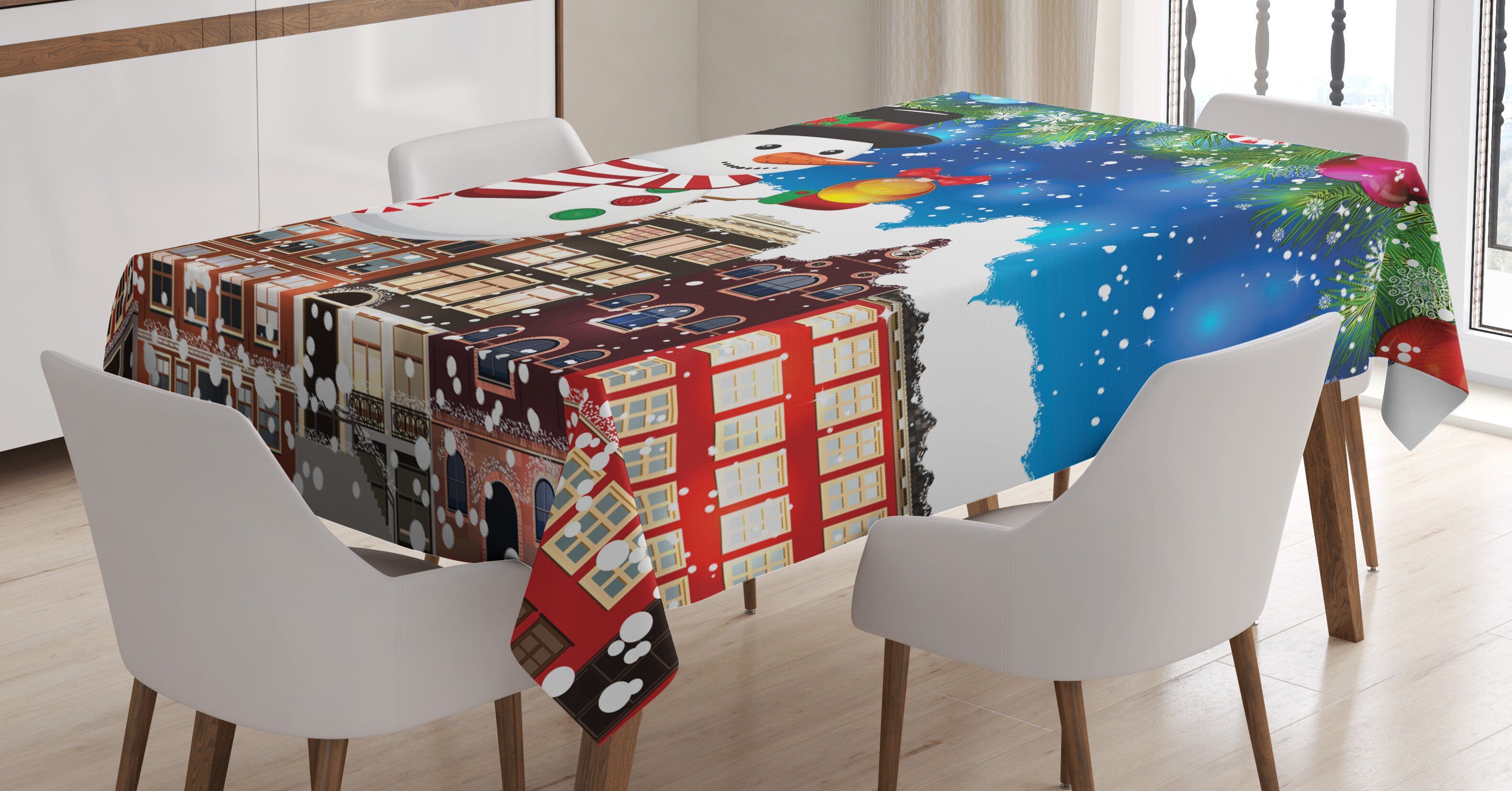 Tischdecke geeignet den Farbfest Außen Klare Snowy Farben, Waschbar Für Stadtstraße Weihnachten Bereich Abakuhaus