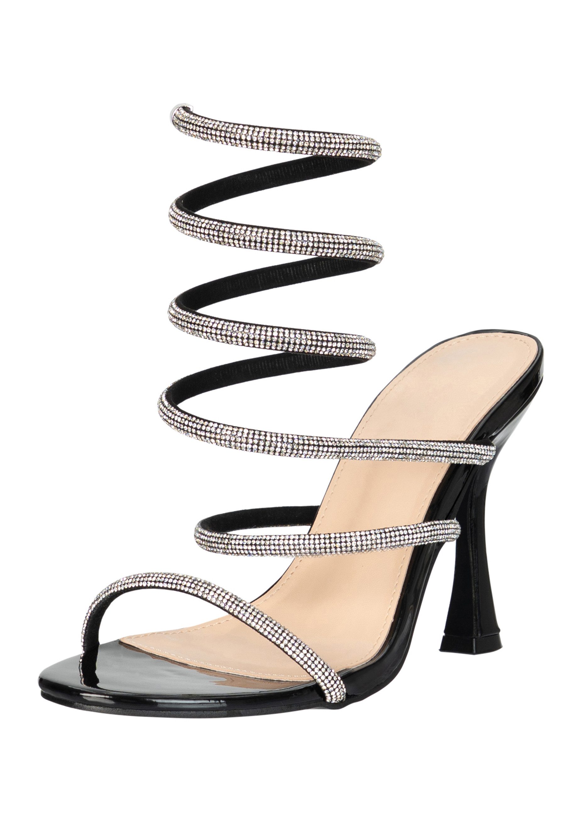 Elara Damen Riemchensandaletten mit Strass, Spiralriemen & hohem Absatz Sandalette