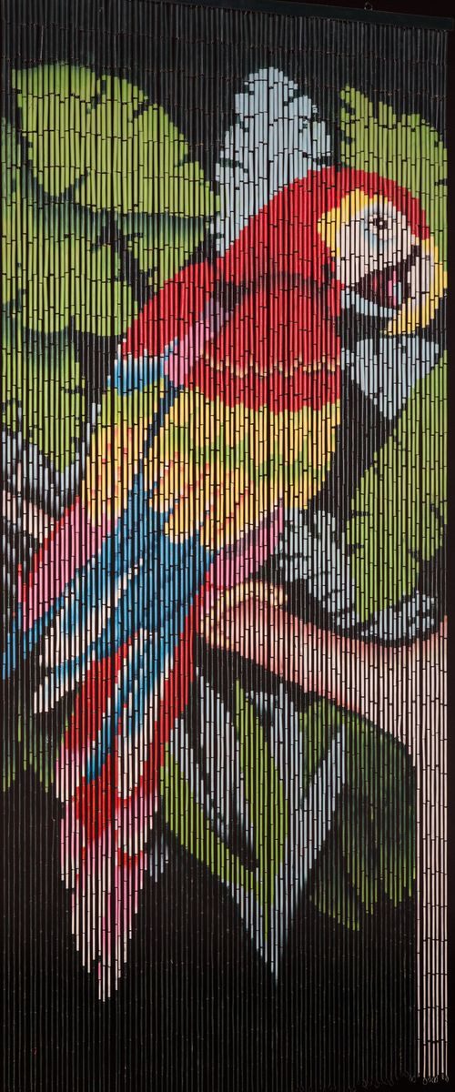 CONACORD Türvorhang Decona Papagei Dekovorhang bunt, Hakenaufhängung, halbtransparent, 90 x 200 cm, Bambus - blickdicht dank hoher Stranganzahl