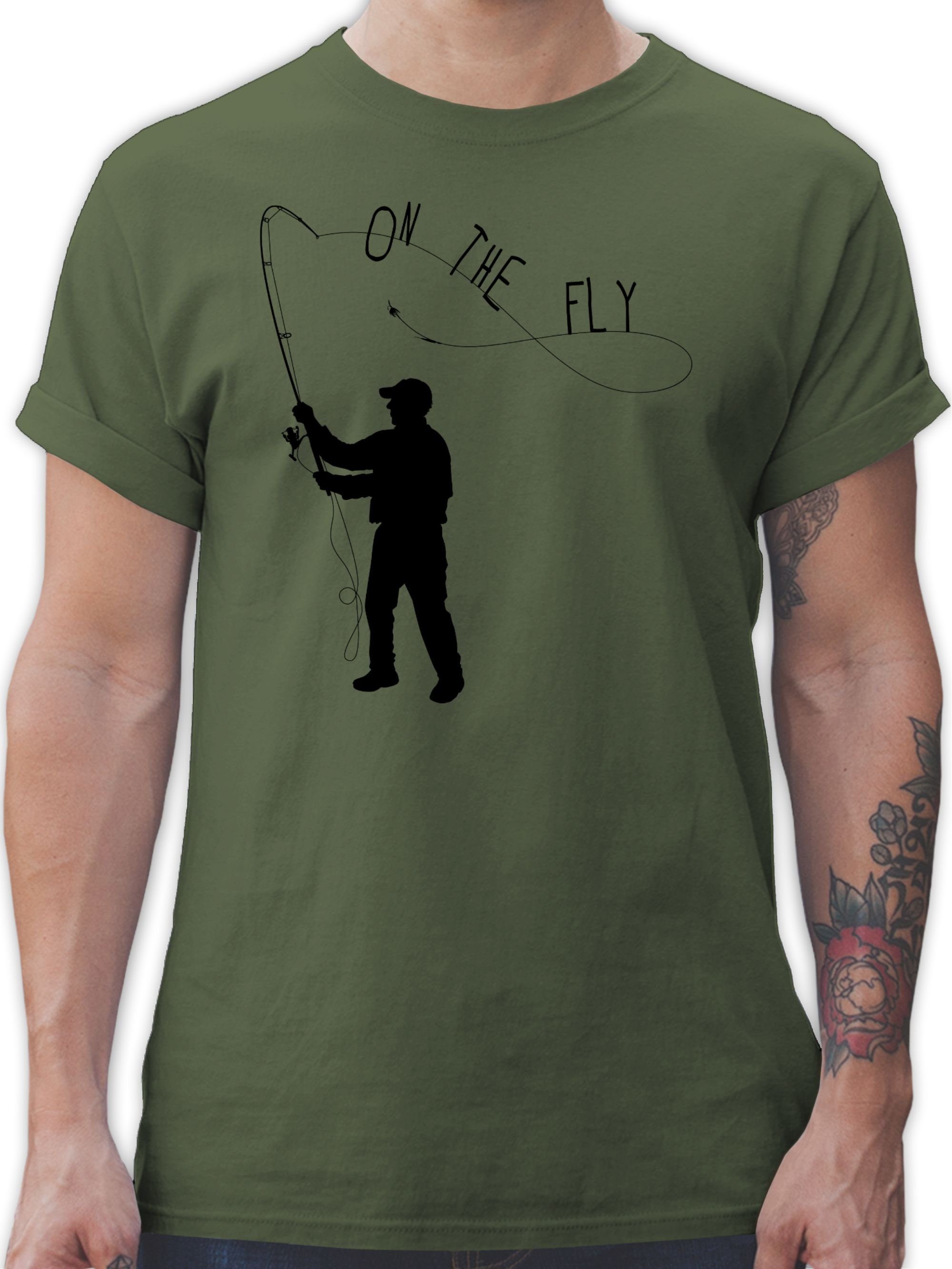 Shirtracer T-Shirt Fishing - On the Fly Angler Geschenke 2 Army Grün