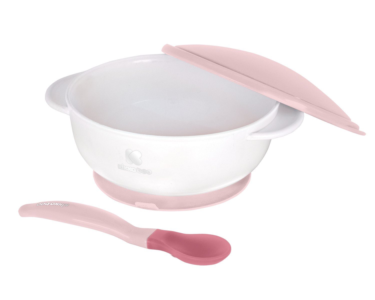Essschüssel 250 Löffel, Baby Warmhalteschüssel Wärmesensor mit Kunststoffteller ml Kikkaboo rosa Deckel