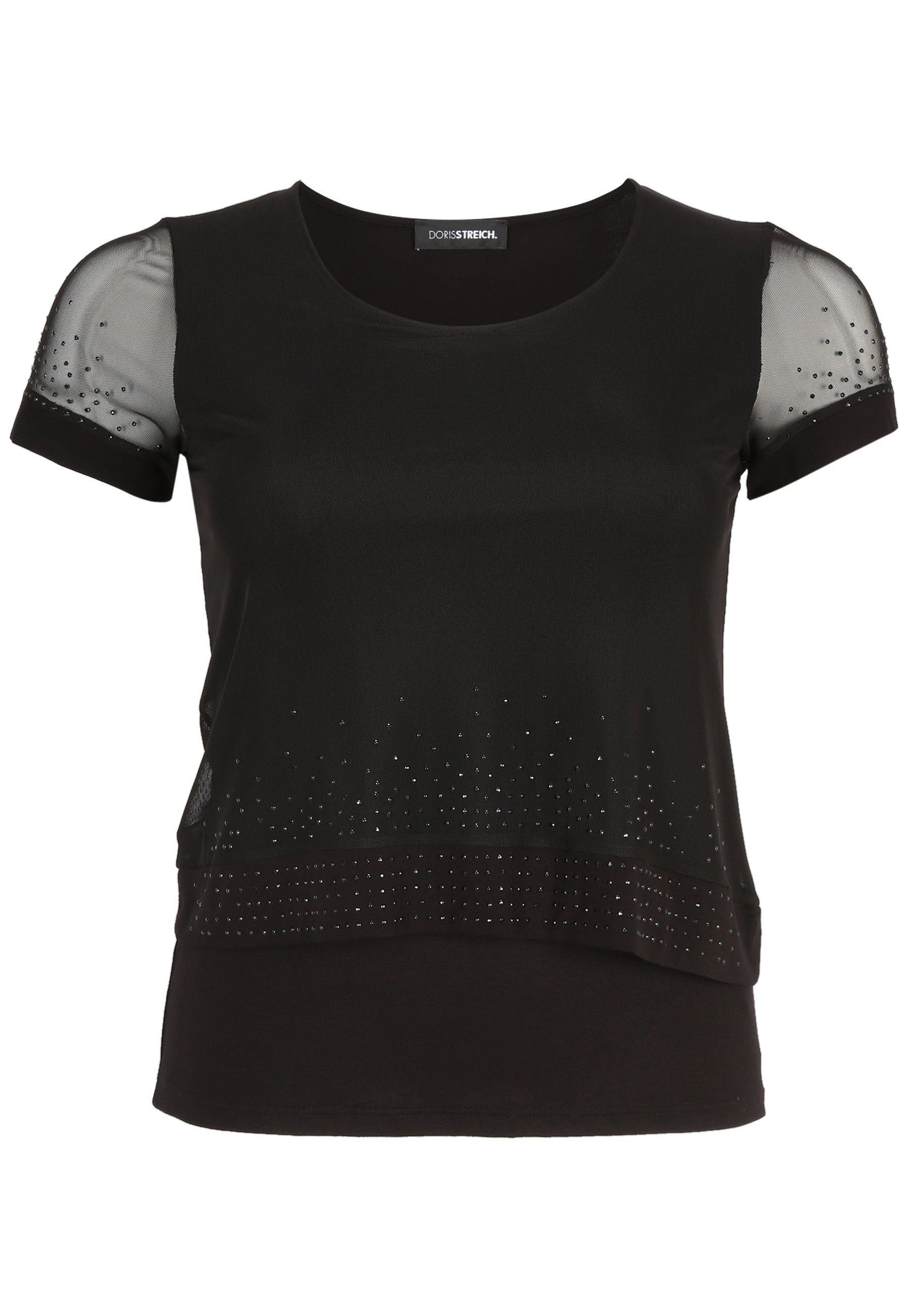 Doris Streich T-Shirt Shirt mit Schmucksteinchen und Transparenten Einsätzen mit Ziersteinen BLACK