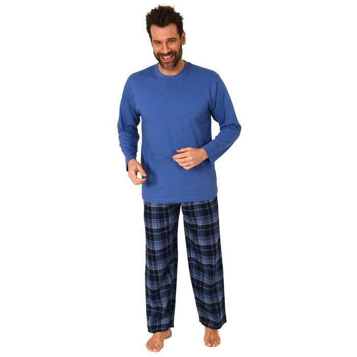 Normann Pyjama Herren Schlafanzug lang Pyjama mit karierter Flanell-Hose