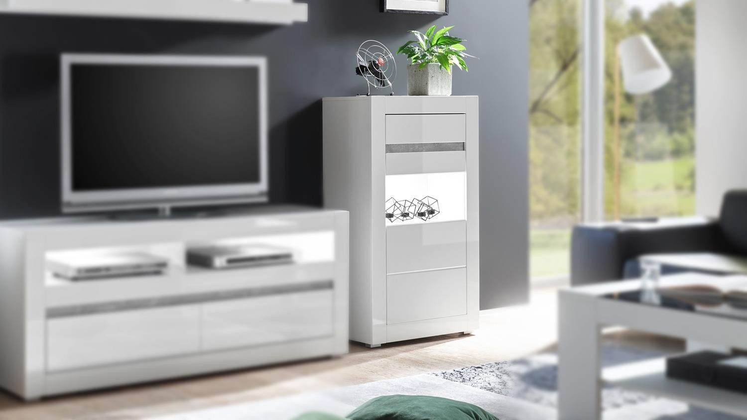 Möbel Akut Vitrine Vitrine Carat Glasvitrine weiß Hochglanz 66 cm