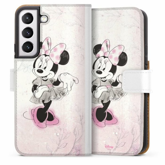 DeinDesign Handyhülle Minnie Mouse Disney Vintage Minnie Watercolor Samsung Galaxy S22 Hülle Handy Flip Case Wallet Cover