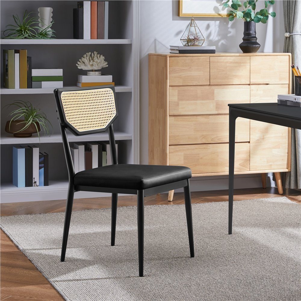 Esszimmerstuhl mit Rattan-Rückenlehne, schwarz Küchenstühle, Esszimmerstühle Yaheetech St), (2
