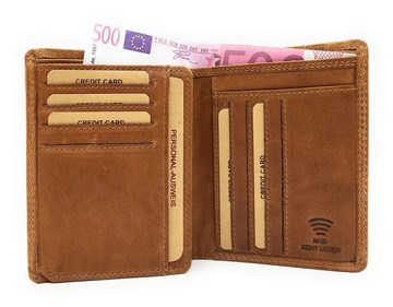 Hill Burry Geldbörse echt Leder Herren Portemonnaie mit RFID Schutz, gewachstes Rindleder, flach gearbeitet, cognac braun