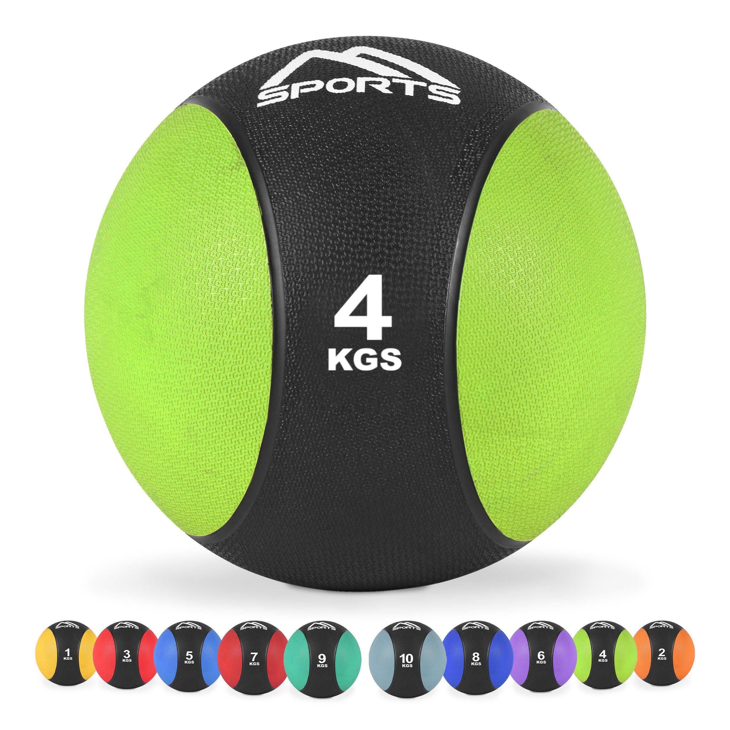 MSports® Medizinball Medizinball 1 – 10 kg – inkl. Übungsposter 4 kg - Grün