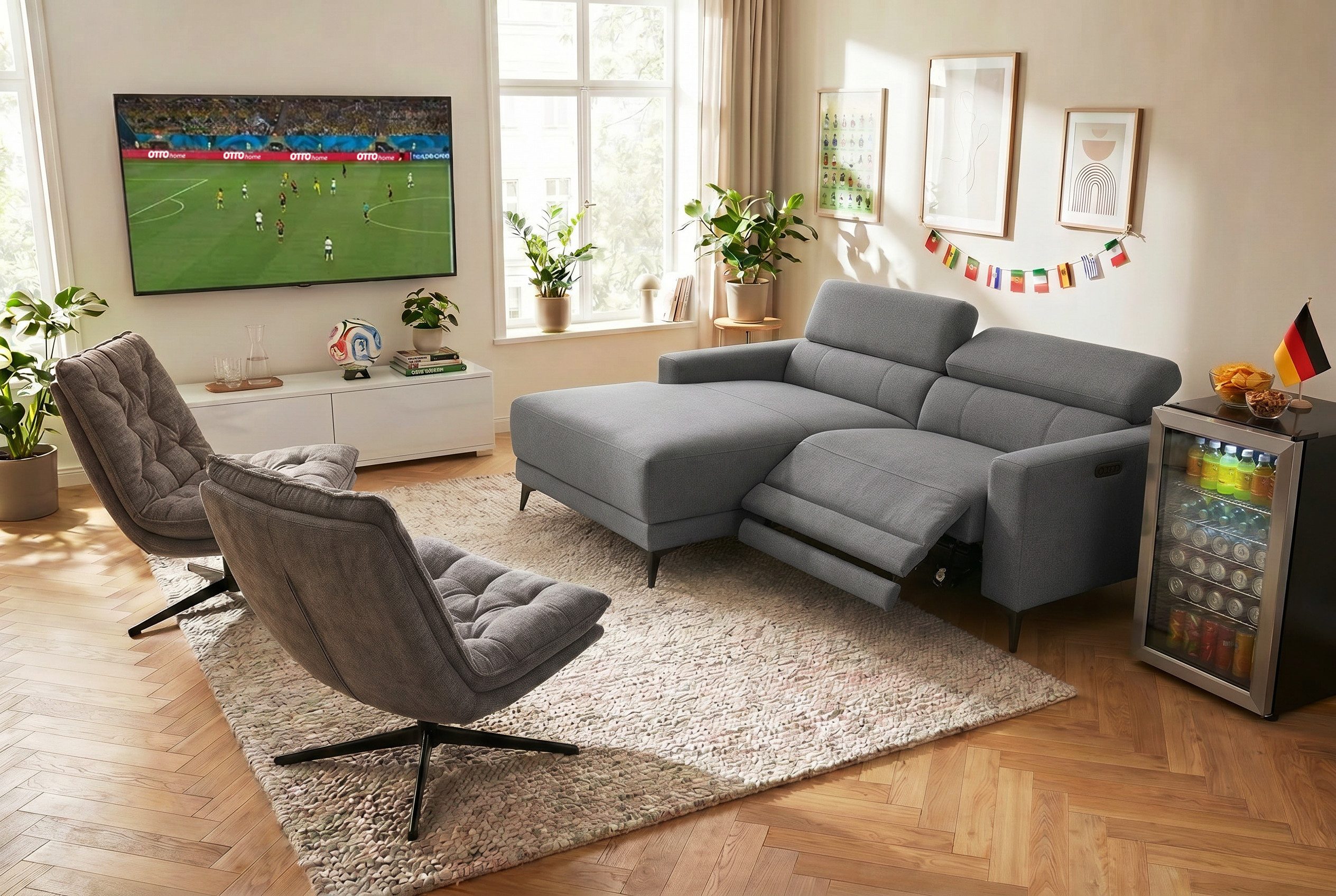 OTTO home Ecksofa LEWII, L-Form, 213 cm - elektr. Relaxfunktion, mit USB A/C-Anschluss. Federkern, verstellbaren Kopfstützen, Webstoff