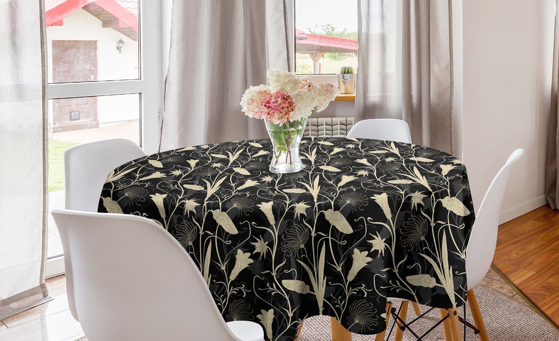 Abakuhaus Tischdecke Kreis Tischdecke Abdeckung für Esszimmer Küche Dekoration, Jugendstil Mutter Natur Blüten