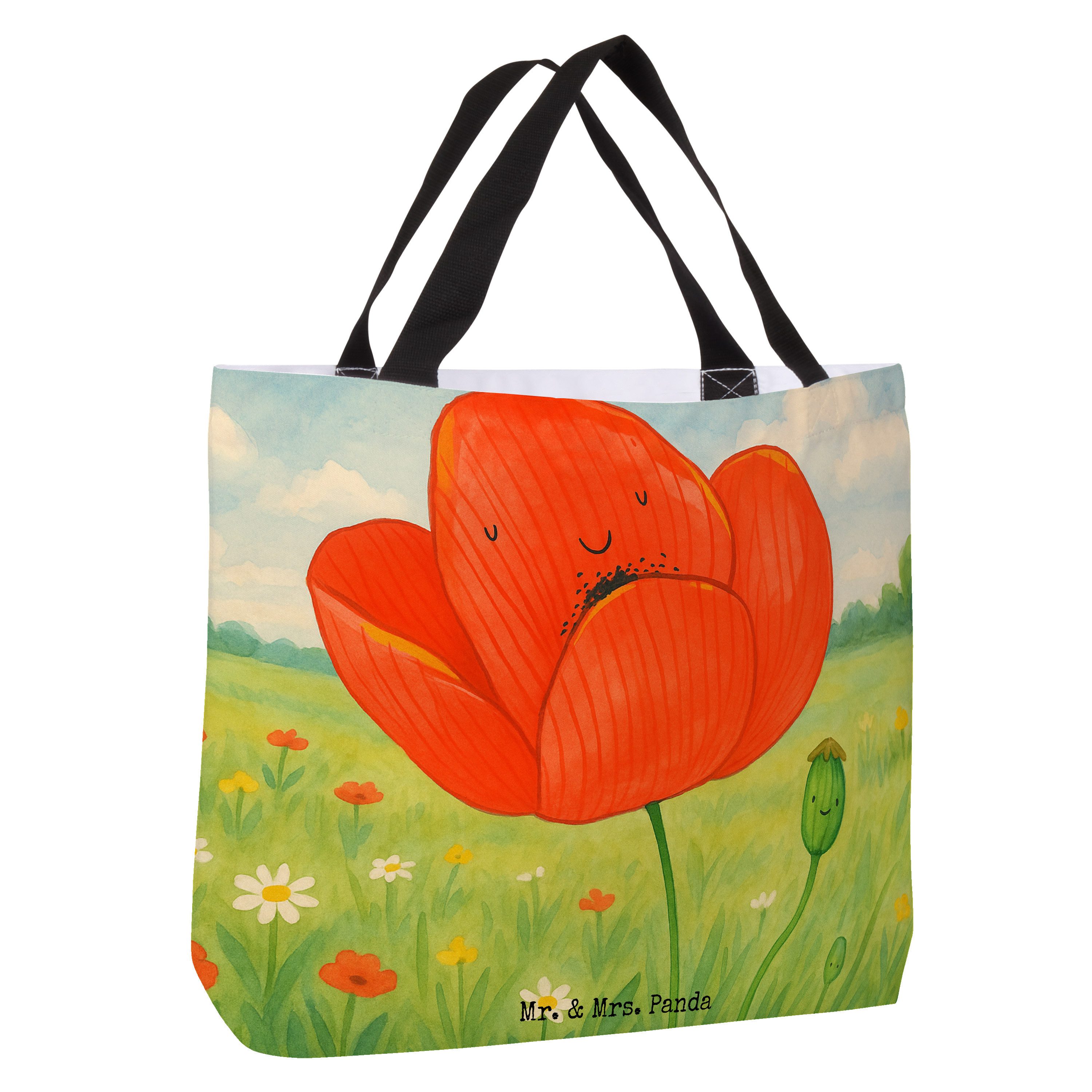 Mr. & Mrs. Panda Shopper Blume Mohnblume Design, Tote Bag, Weiß, Religion, Beutel, Selbstliebe (Packung), Tasche Stoffbeutel Religion