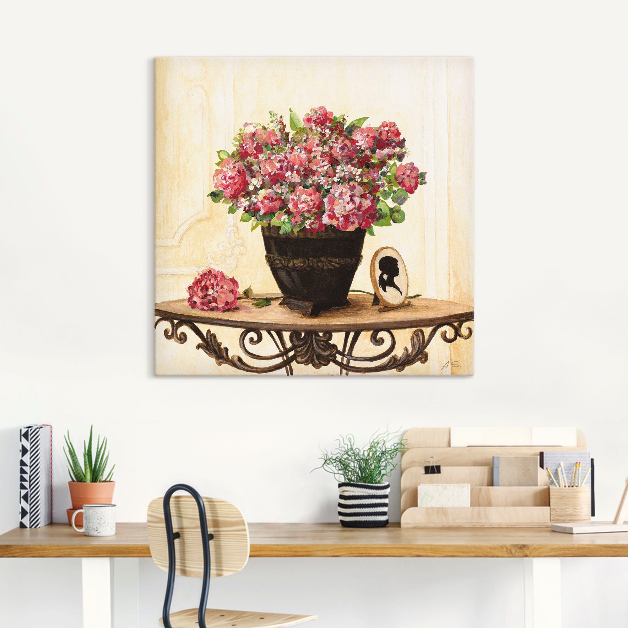 Artland Leinwandbild Bouquet von roten Hortensien, Arrangements (1 St), auf Holzrahmen gespannt