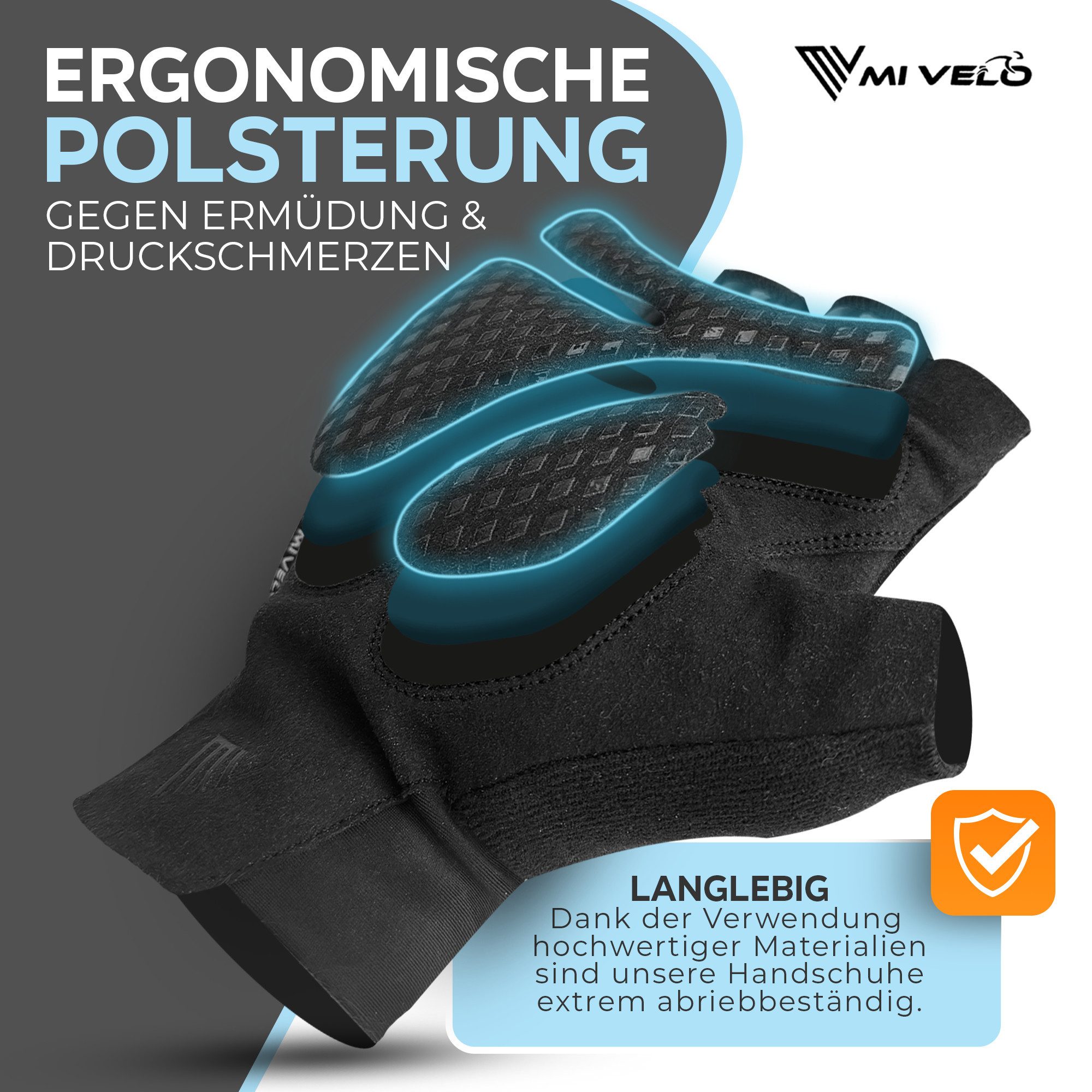 MIVELO Fahrradhandschuhe Herren & Damen gepolstert, Sommer Fahrrad Handschuh, atmungsaktiv mit An- und Ausziehhilfe