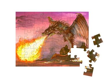 puzzleYOU Puzzle Drache bläst Feuer aus, Illustration, 48 Puzzleteile, puzzleYOU-Kollektionen Drache, Tiere aus Fantasy & Urzeit