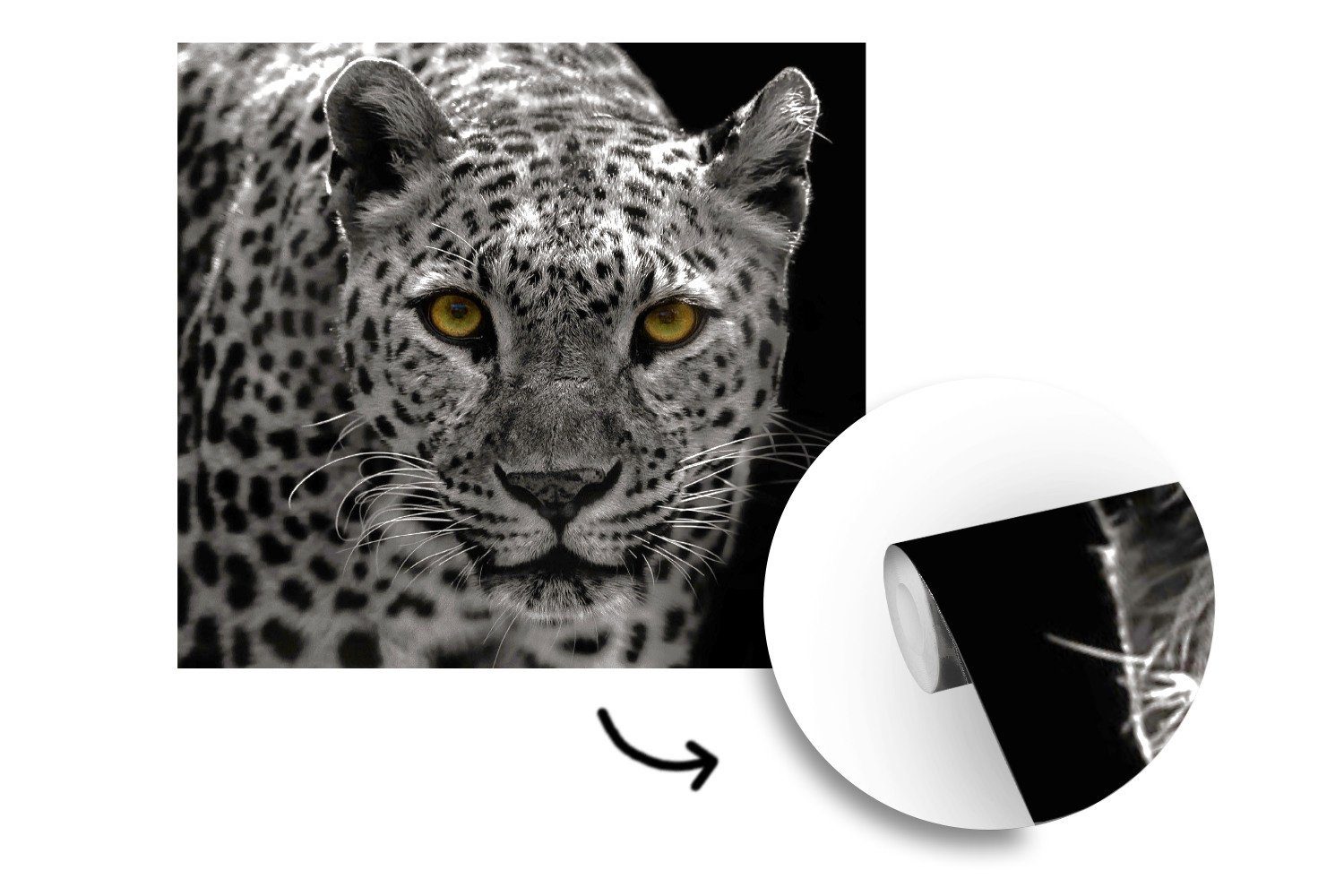 Leopard MuchoWow Matt, Weiß, Fototapete Vinyl Wohnzimmer (5 bedruckt, für oder Tapete Wandtapete Schlafzimmer, Schwarz - St), -