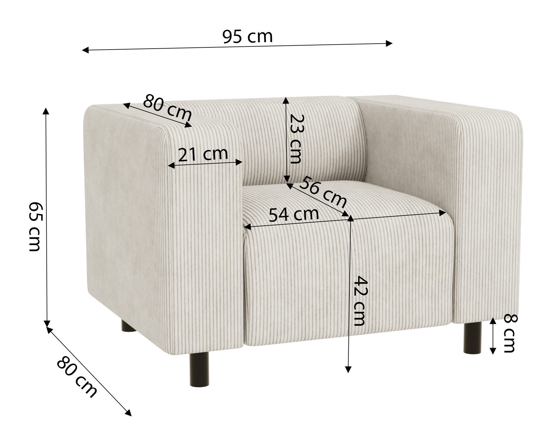 S-Style Möbel Sessel Gustav aus Cord-Stoff mit bequemem Sitz (Sessel x 1), mit Wellenfederung – Bild 4 von 5