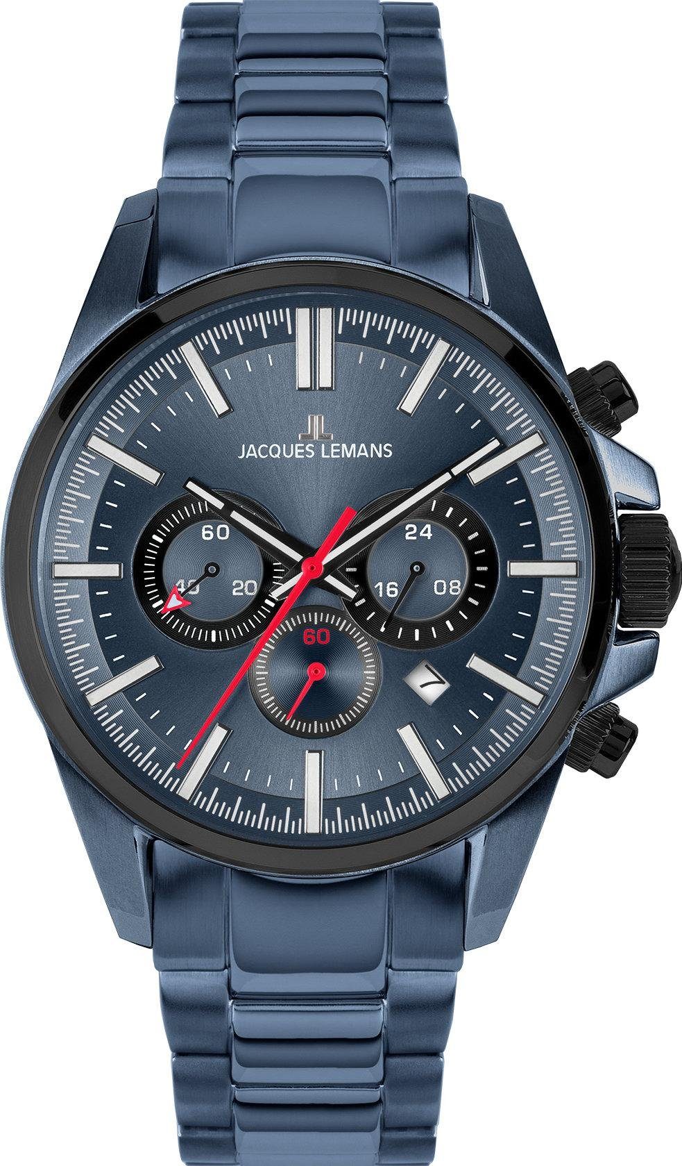 Jacques Lemans Chronograph Jacques Lemans Herren-Uhren grau Analog Farbe: Quarz, Klassikuhr