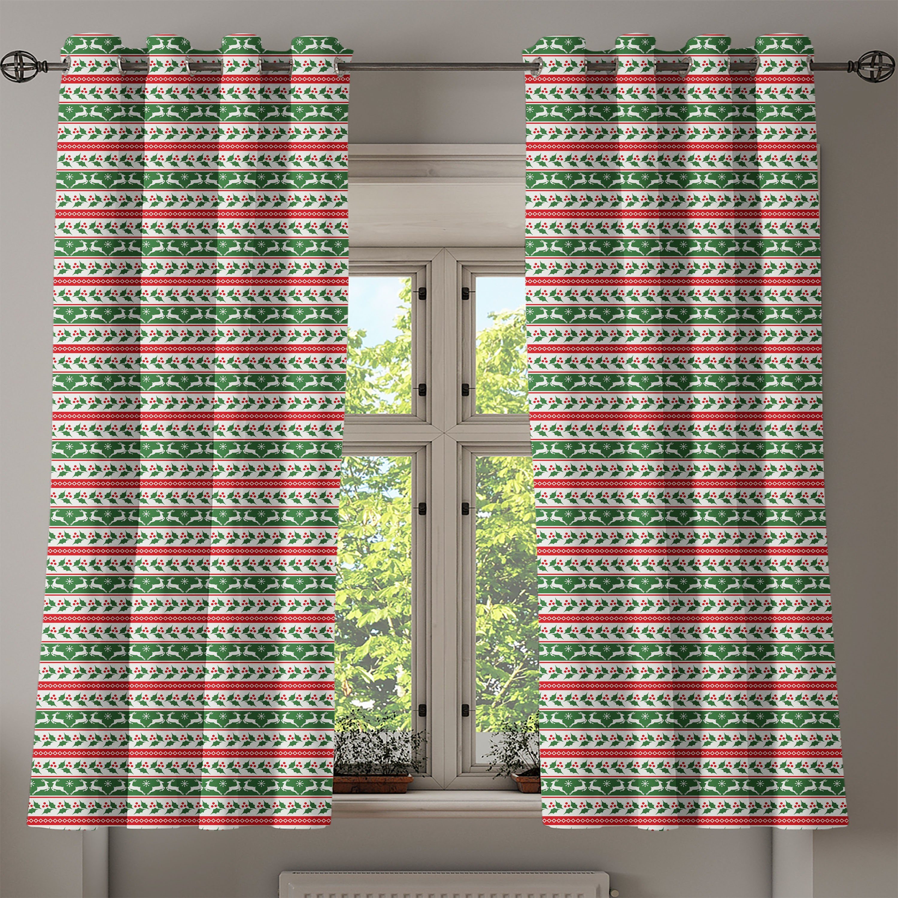 2-Panel-Fenstervorhänge Abakuhaus, Borders Gardine Schlafzimmer für Wohnzimmer, Weihnachten Rentiere Dekorative
