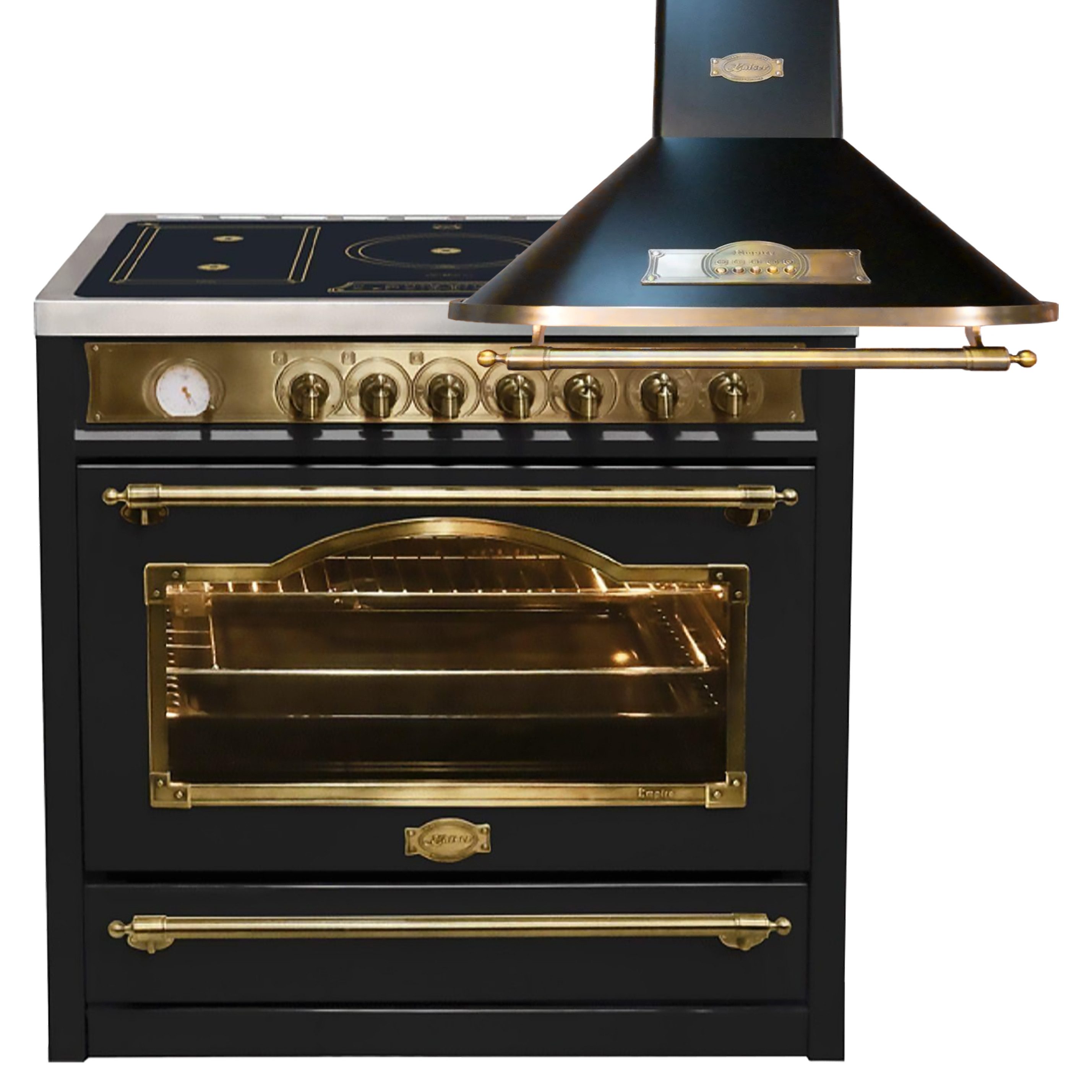 Kaiser Küchengeräte Induktions-Standherd Elektroherd mit Induktionskochfeld 90 cm mit Dunstabzugshaube 90 cm HC 93655 IEm+A 9315 Em.., mit 1-fach-Teleskopauszug