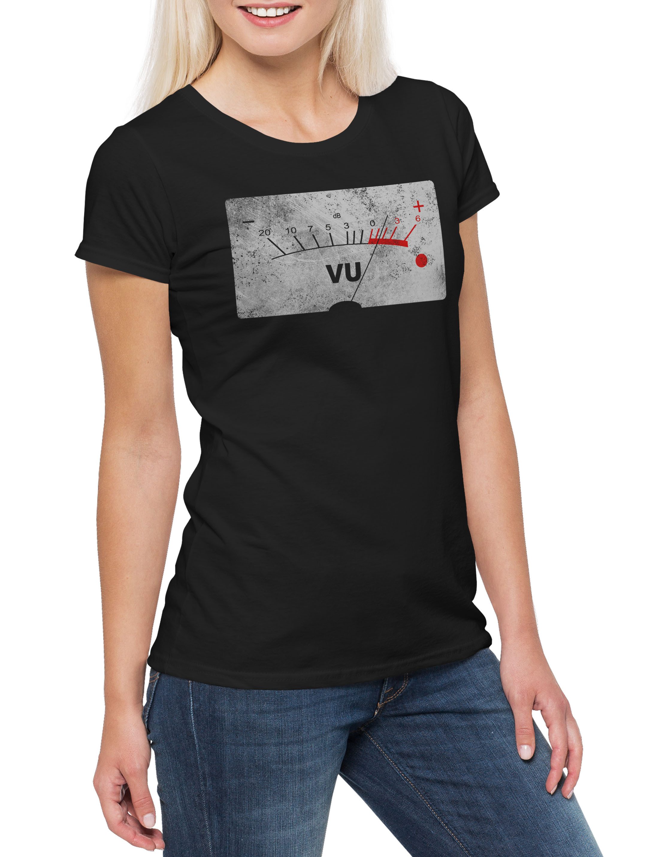 Urban Backwoods Print-Shirt VU Volume Units Meter Damen T-Shirt Shirt Velvet Decibel Music Record (1-tlg) Underground Radio Verstärker Amplifier