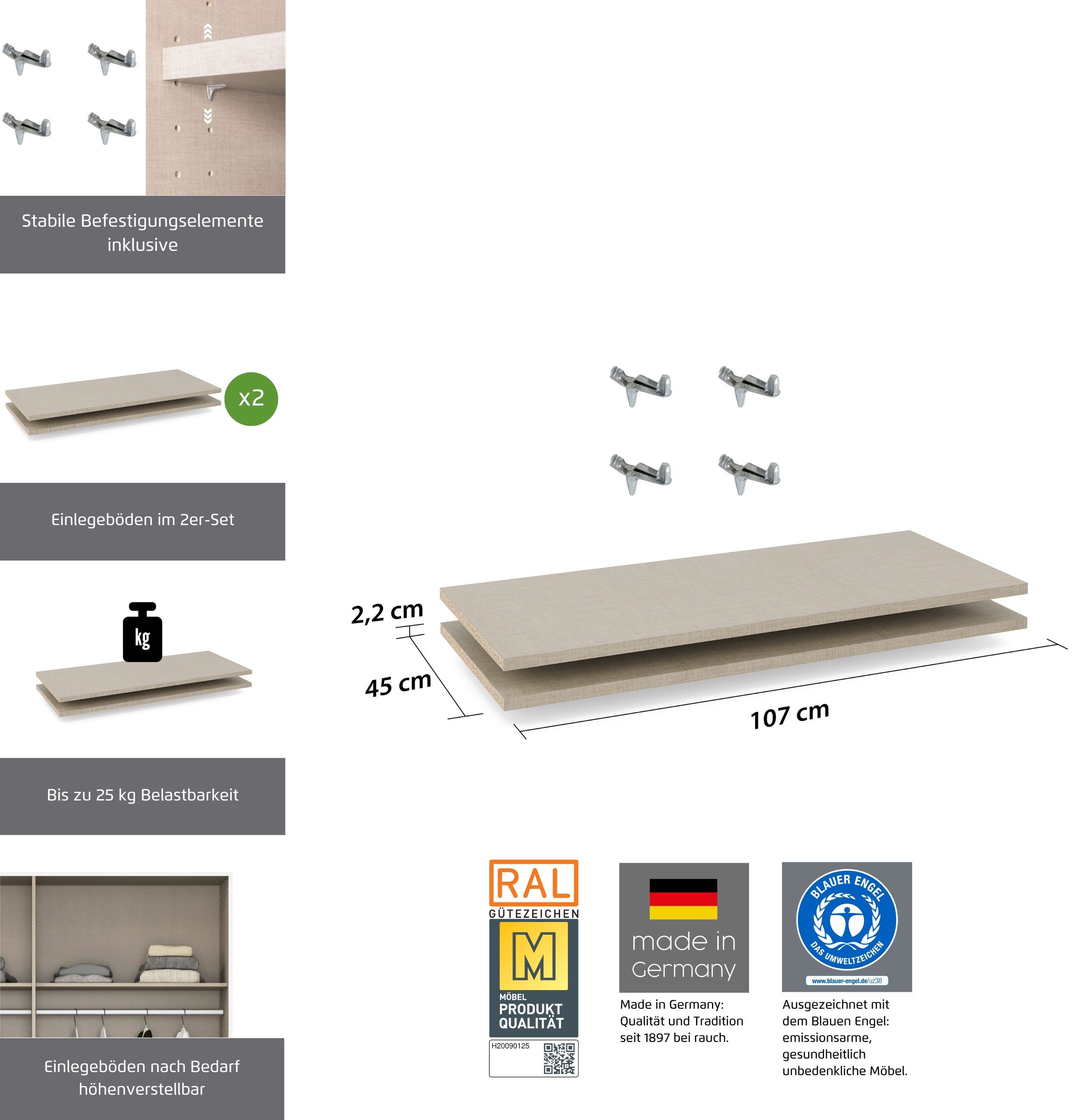 rauch Einlegeboden Zubehör für Rauch-Schwebetürenschränke BLUE, 2er-Set Breite 107 cm, Tiefe 45 cm
