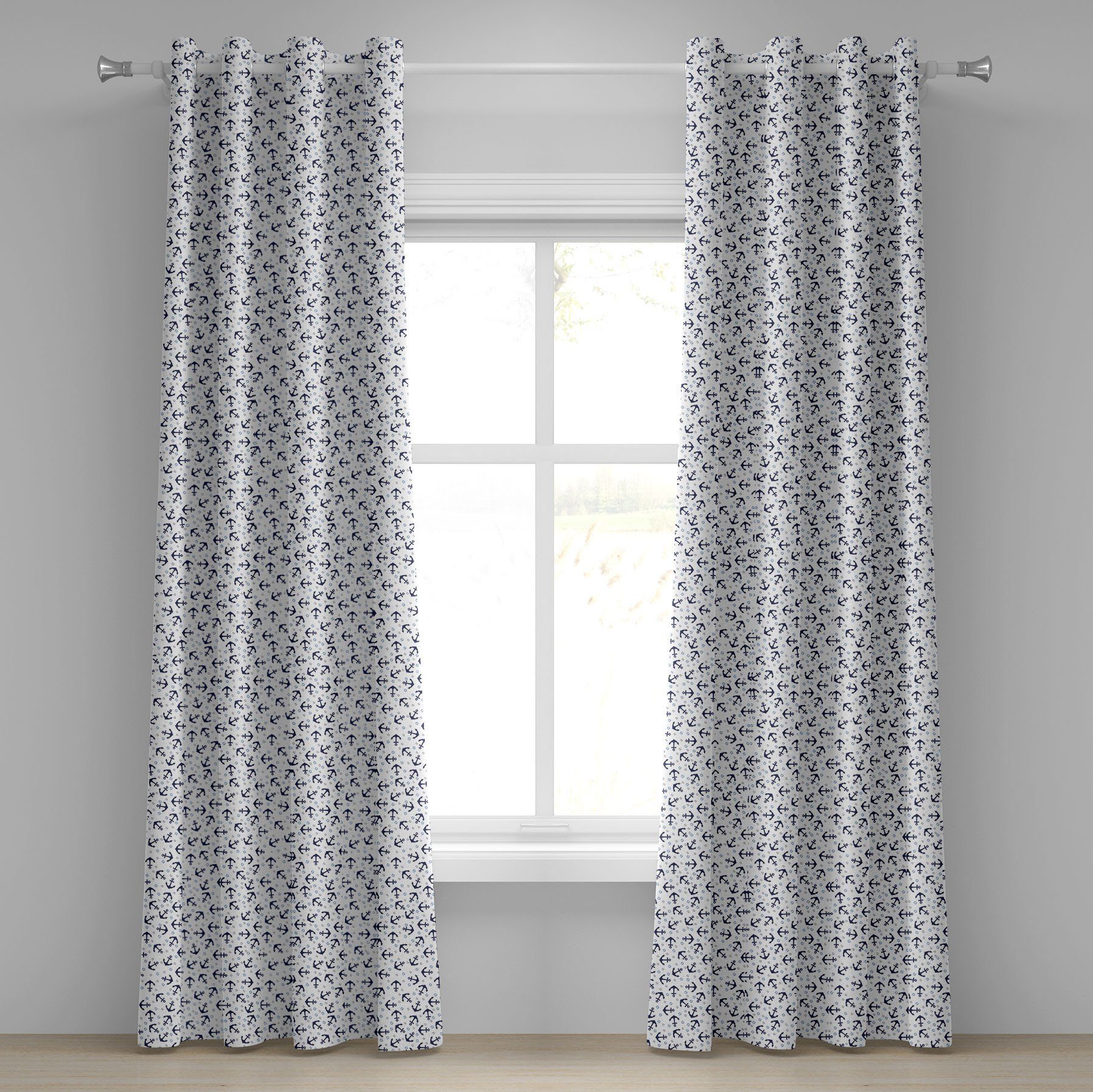 Gardine Dekorative 2-Panel-Fenstervorhänge für Schlafzimmer Wohnzimmer, Abakuhaus, Anker Dunkle Blue Marine