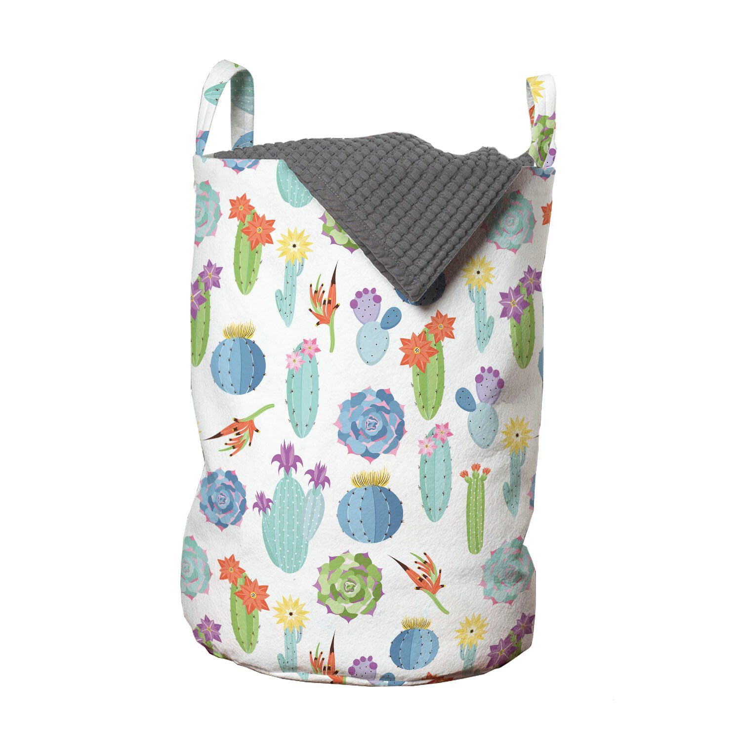 Abakuhaus Wäschesäckchen Wäschekorb mit Griffen Kordelzugverschluss für Waschsalons, Saftig Exotische Blumenpflanzen | Wäschesäcke