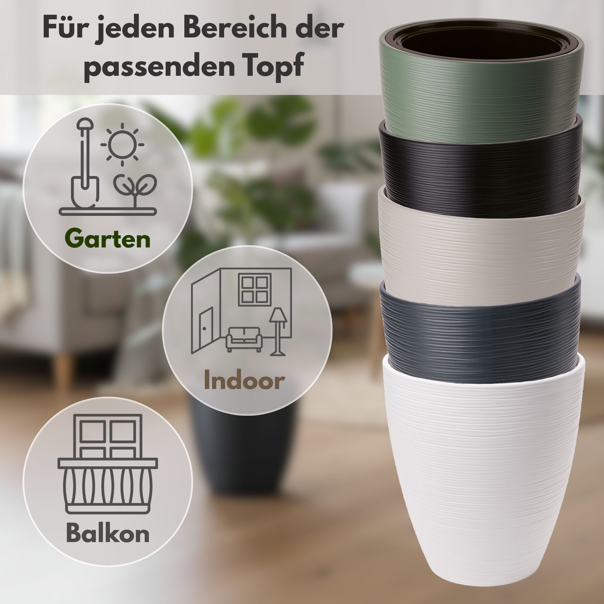 matches21 HOME & HOBBY Blumentopf Großer Outdoor Blumentopf CALMO salbei-grün in 39 x 58 cm (1 St), Runder innen, außen Pflanztopf als wetterfester Pflanzen-Top – Bild 4 von 5
