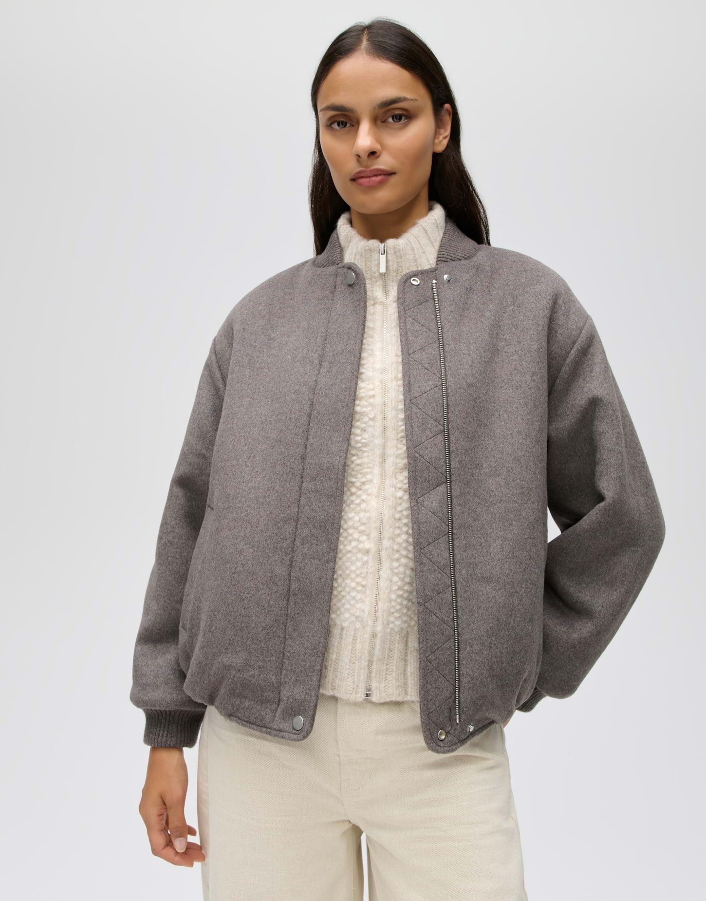 OPUS Winterjacke Huldara aus Wollgemisch mit wendbarer Funktion O-Silhouette mit wendbarer Optik und schrägen Paspeltaschen