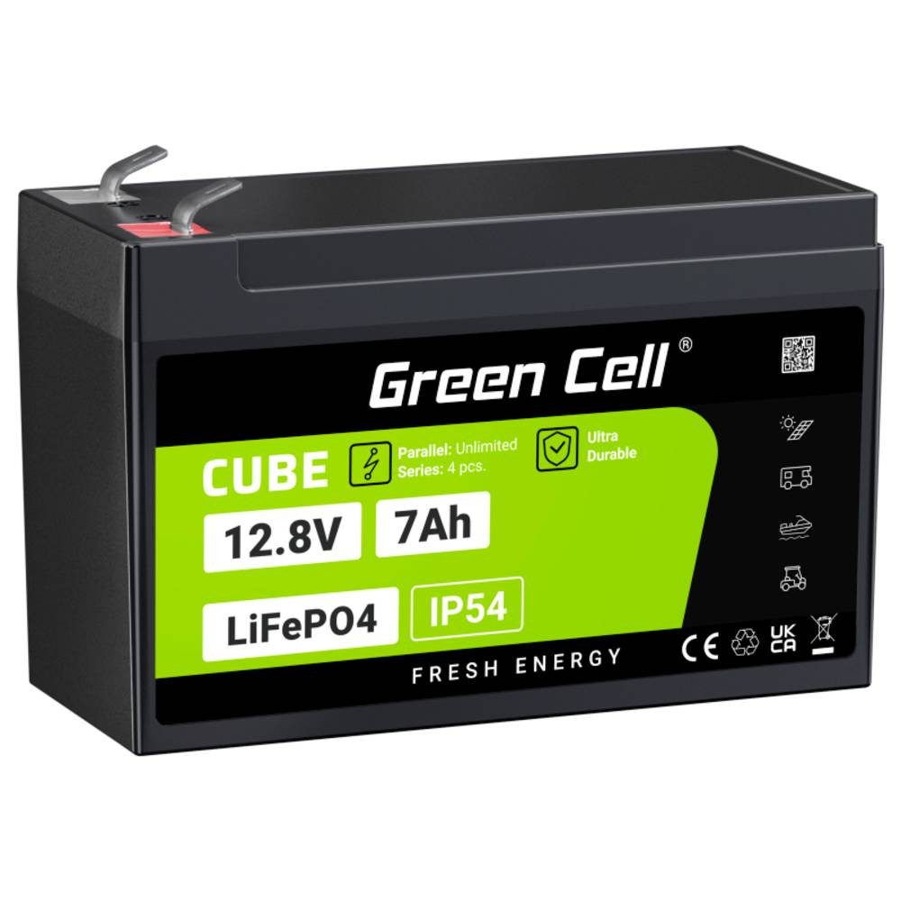 Green Cell Akku 7Ah 12.8V 89.6Wh Lithium-Eisen-Phosphat Batterie GC-LFPGC12V7AH Akku, Flachstecker