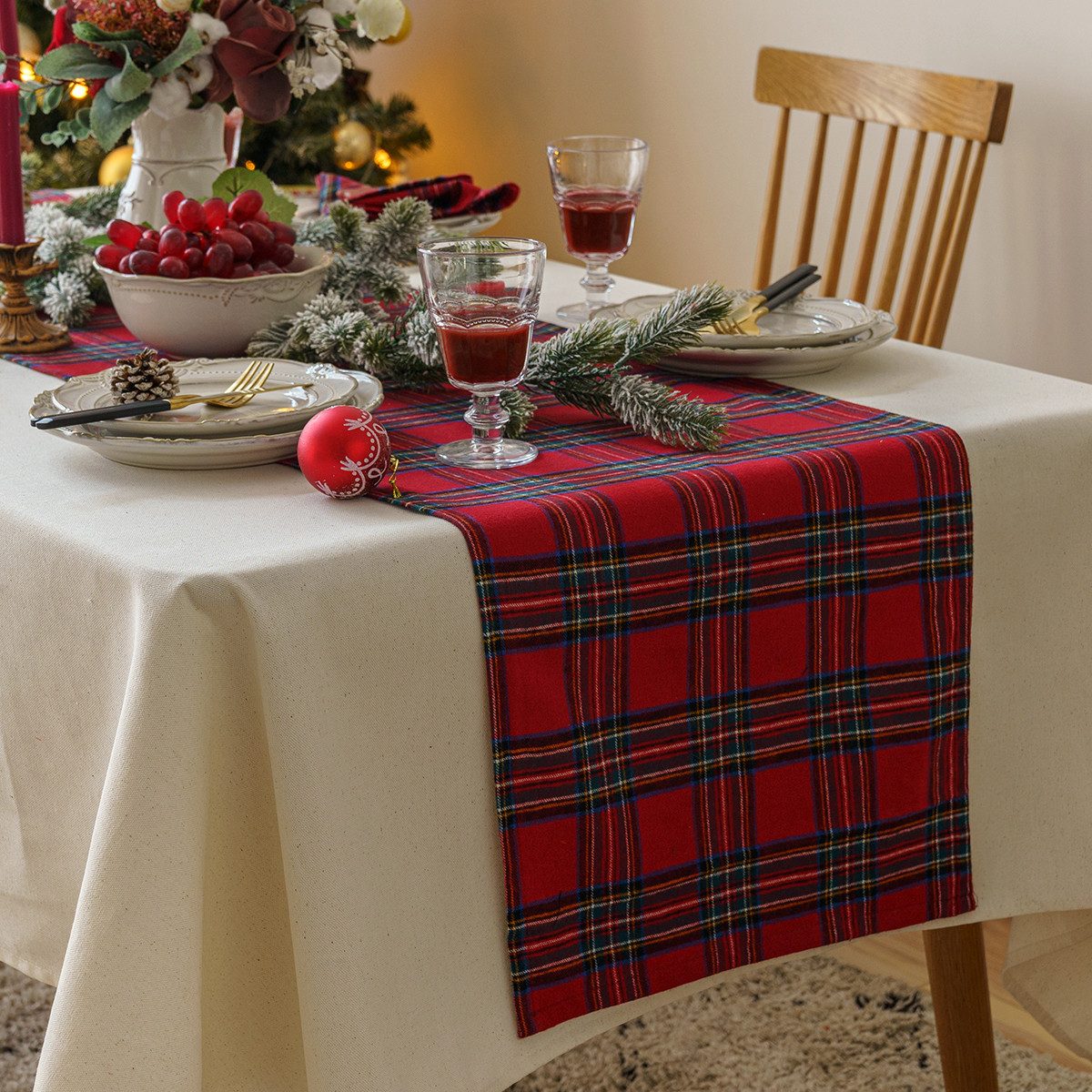 BTTO Tischdecke Tischdecke Weihnachtlich kariertes,Tischläufer Platzsets, W günstig online kaufen