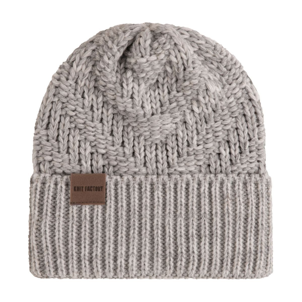 Knit Factory Strickmütze Sally Mützen One Size Glatt Grau;Beige (1-St) Mütze Strickmütze Kopfbedeckung Hut Wollmütze