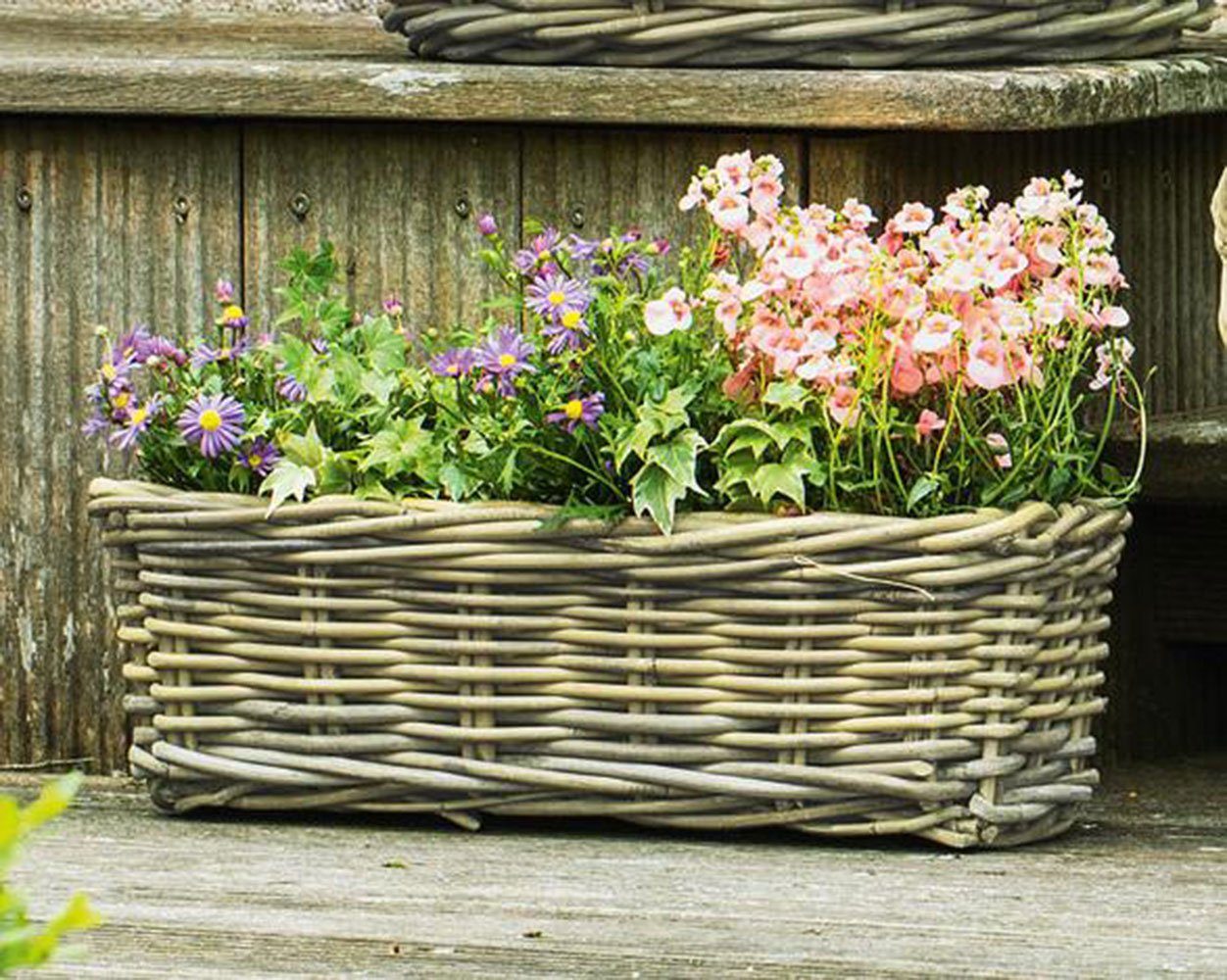 Home-trends24.de Balkonkasten Blumenkasten Pflanzkasten Rattan klein Deko Balkon Garten Korb Kübel