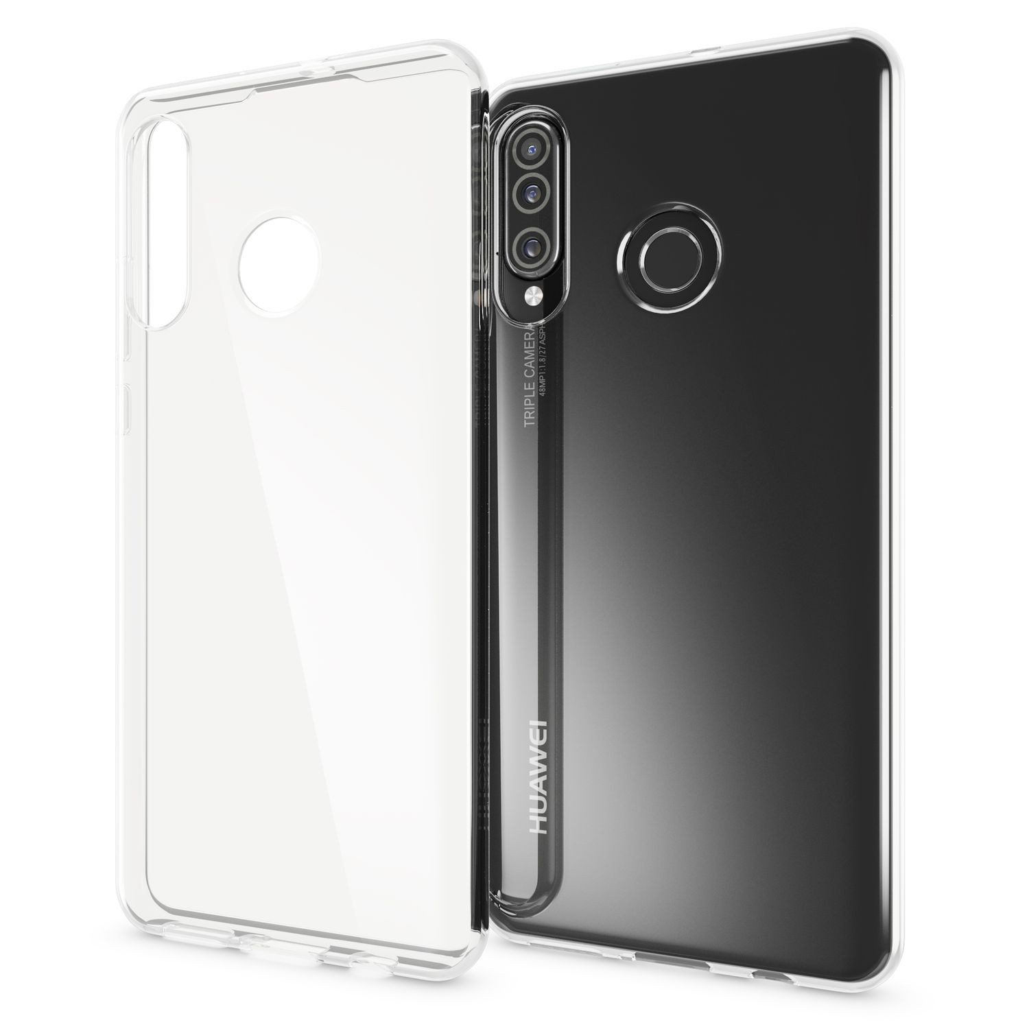 Nalia Smartphone-Hülle Huawei P30 Lite 15,7 cm (6,2 Zoll), GLAZE Case - Transparentes Silikon, Anti-Watermark & Schlank