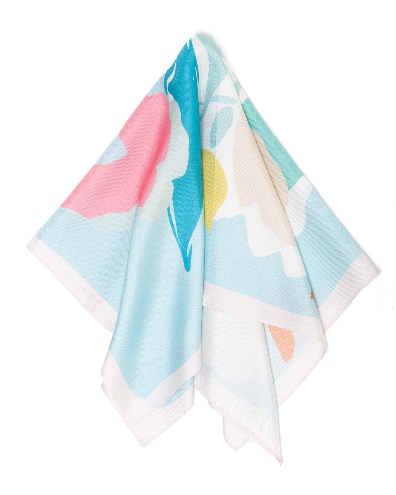 MayTree Seidentuch Premium Twill-Seide quadratisch 64x64cm, Wiesenblumen himmelblau, (Stück), Seidentuch 64x64cm, 100% Twill-Seide, abstraktes Blumenmuster.