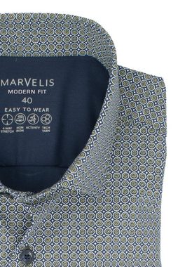 MARVELIS Businesshemd Easy To Wear Hemd - Modern Fit - Langarm - Muster - Marine