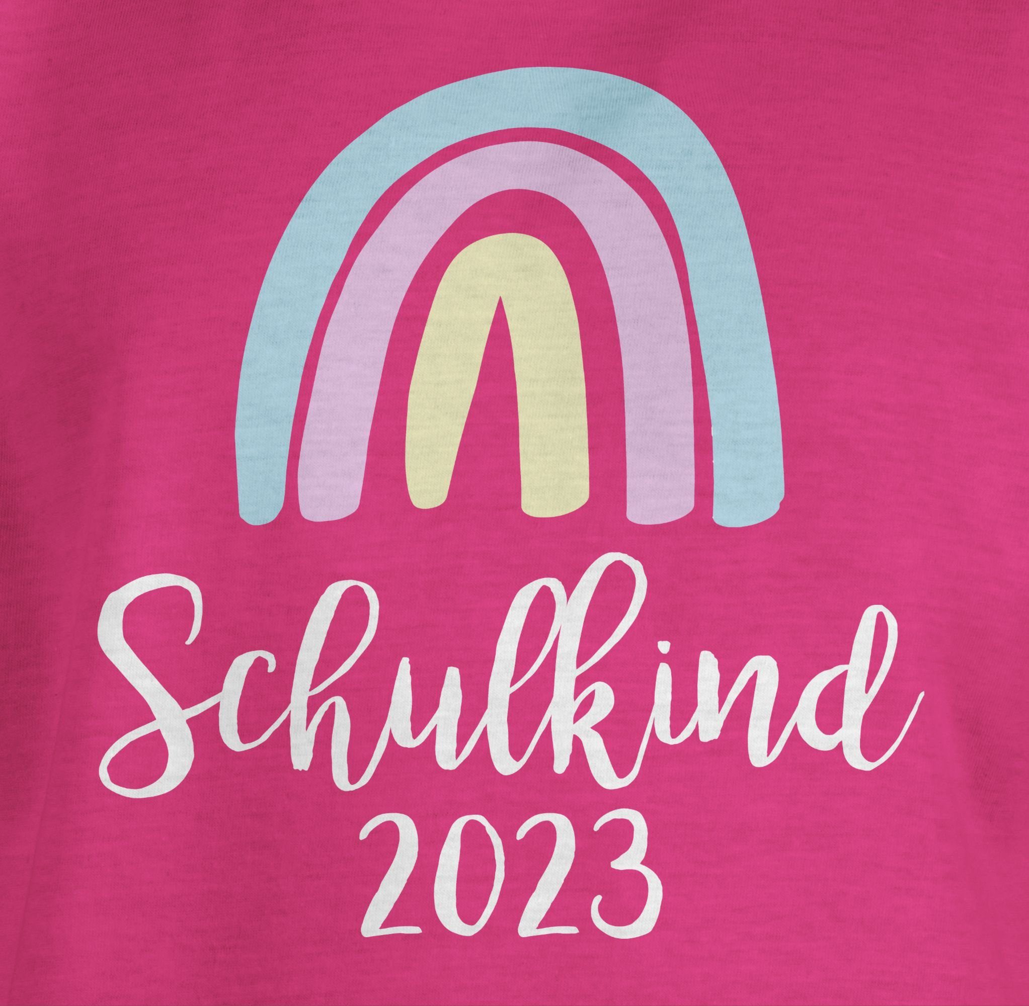 Einschulung T-Shirt Mädchen 2023 1 Schulkind Fuchsia / Pastell Weiß Regenbogen Shirtracer