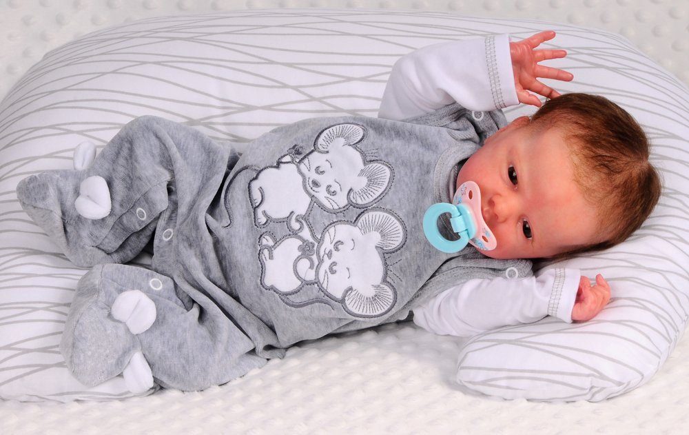 La Bortini Strampler Strampler und Shirt Baby Anzug in Grau Grün mit Maus aus weichem Velours, 44 50 56 62 68