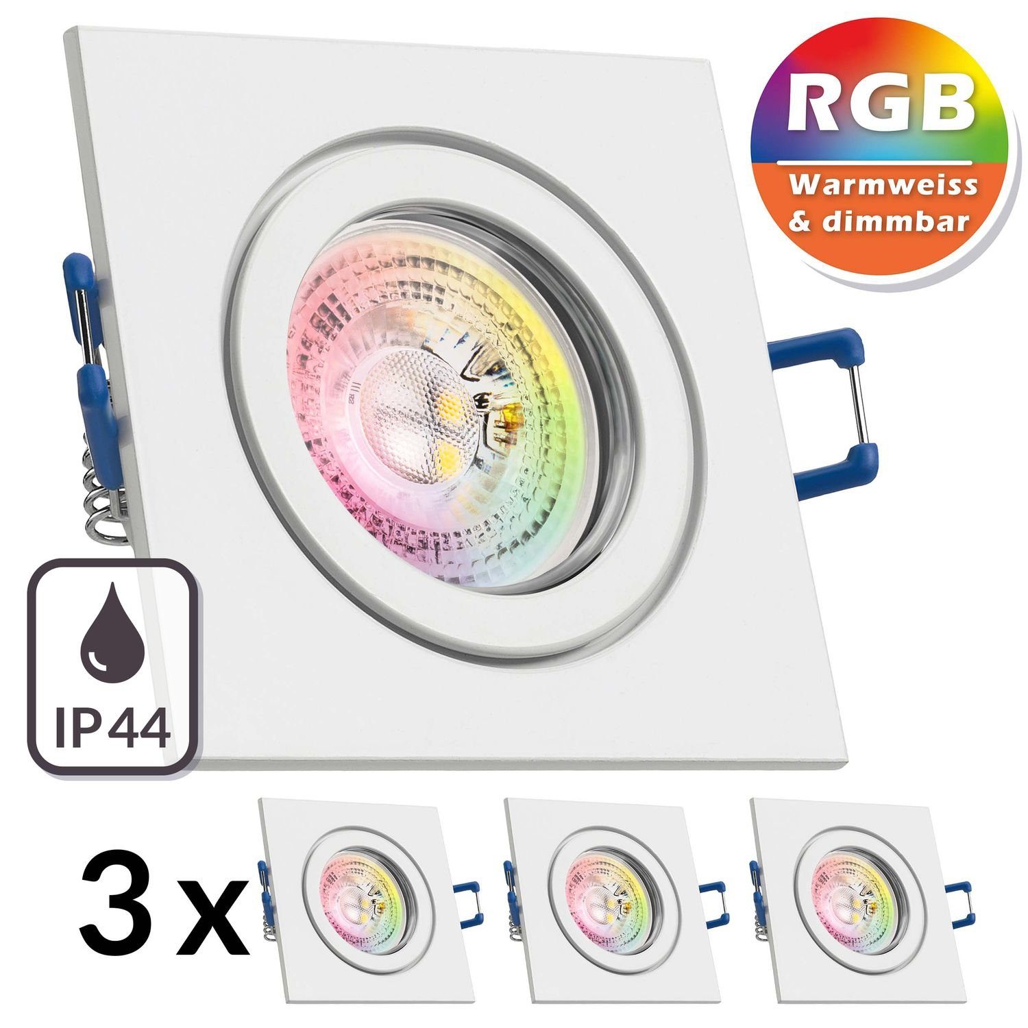 3er LED LED von RGB LEDAND in IP44 LED Einbaustrahler GU10 mit weiß Set Einbaustrahler LEDANDO 3W