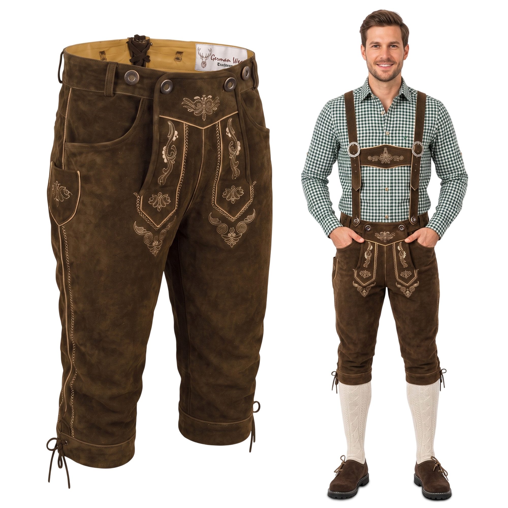 German Wear Trachtenlederhose GW822 Trachtenlederhose Herren mit Hosenträgern