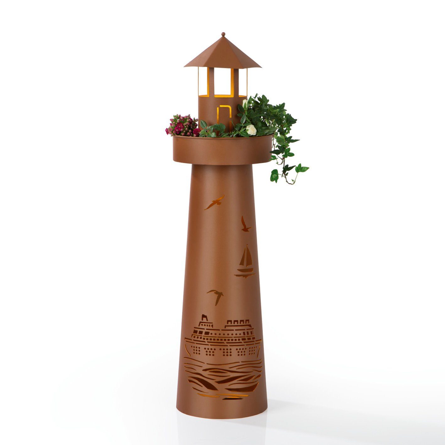 Hoberg Dekosäule LED Deko-Leuchtturm in Rost-Optik - 80cm, XL Garten Deko  Säule Außen Beleuchtung Pflanzschale Pflanzsäule