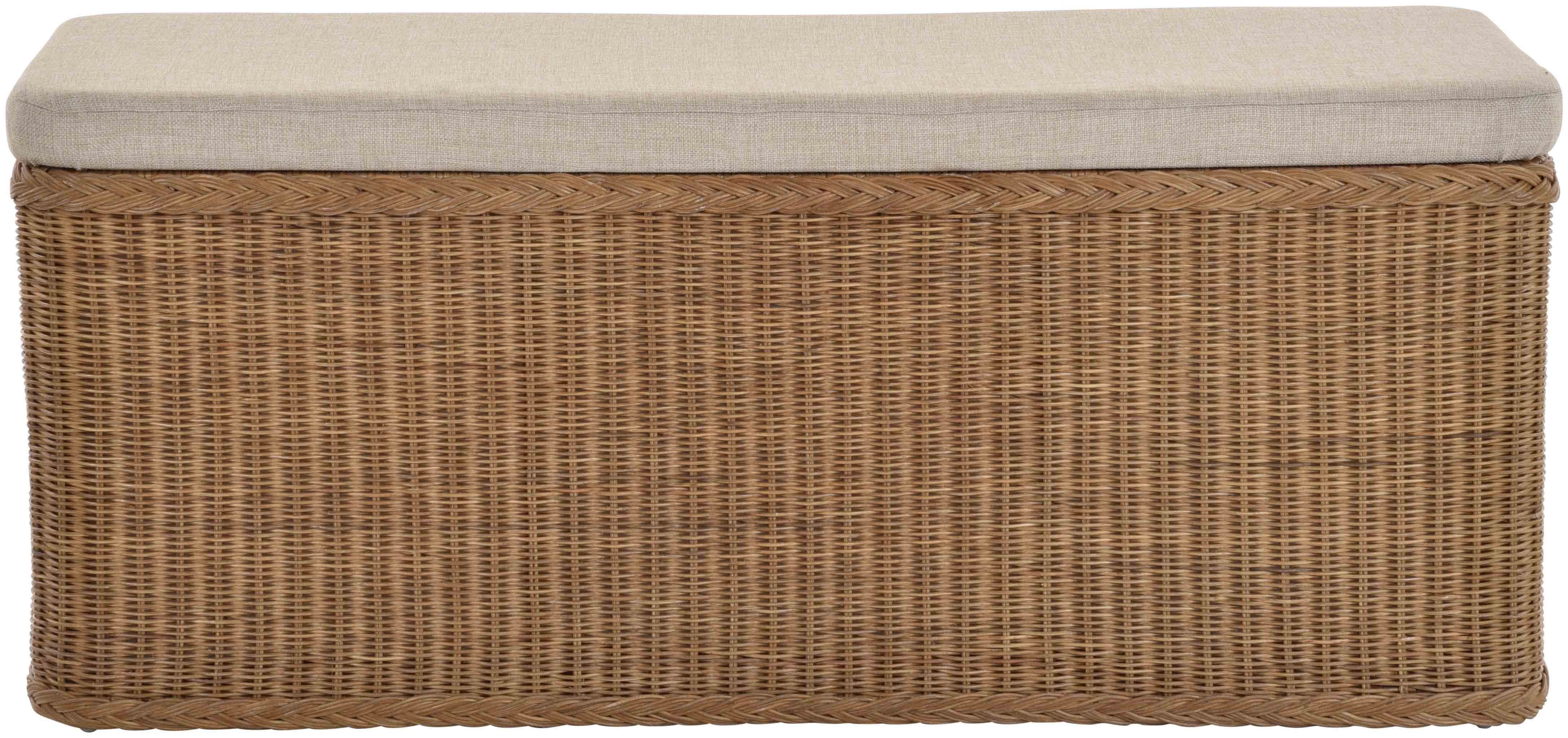 Krines Home Sitztruhe Breiter Rattan Bank 115cm Sitzbank, Wäschesammler Sitz-Truhe Sitzhocker Wäschekorb Wäschetruhe schmal Hellbraun Natur Flur Deckel Rechteckig XXL mit