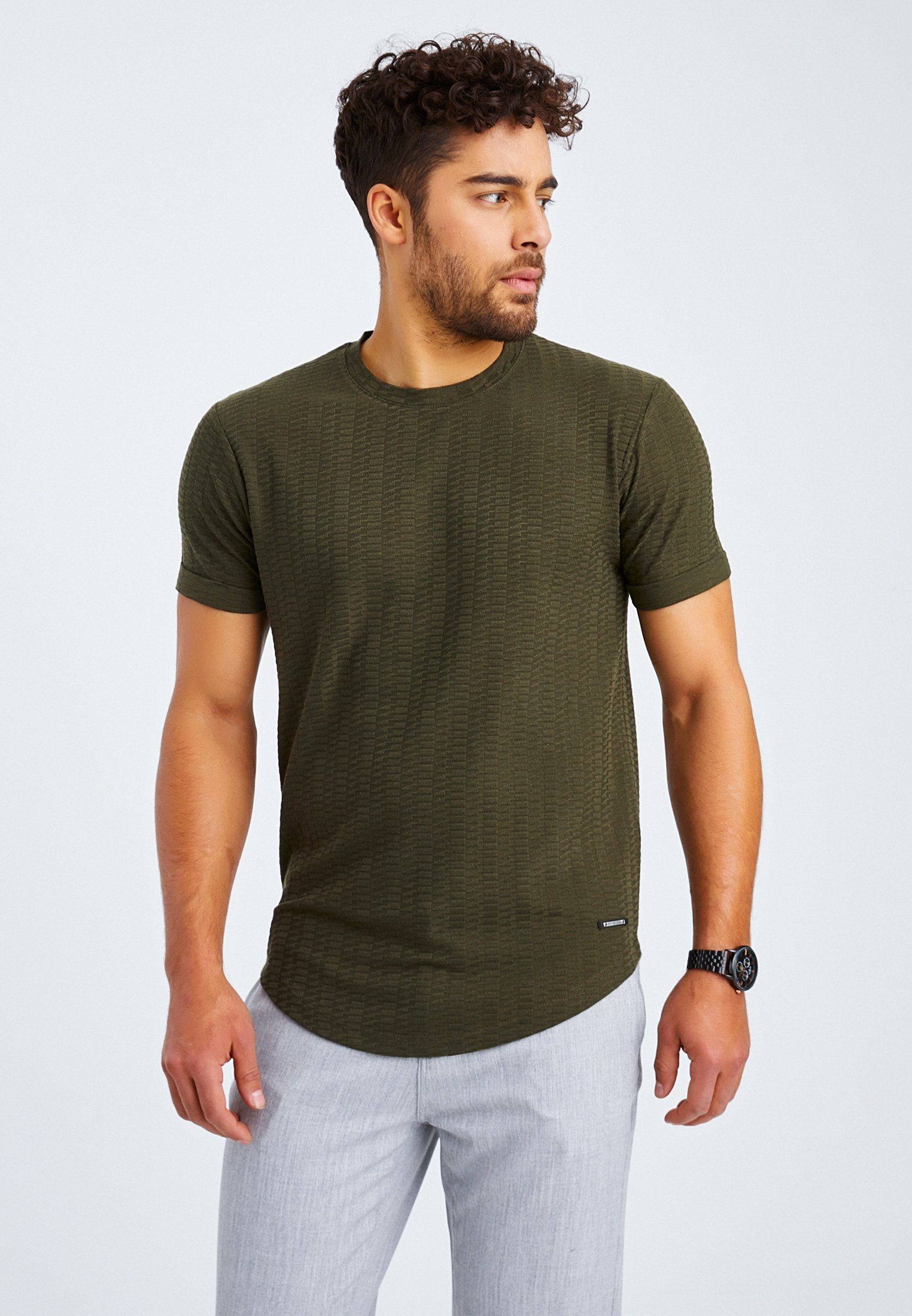 Rundhals Leif khaki T-Shirt normal Herren Nelson T-Shirt LN-55765