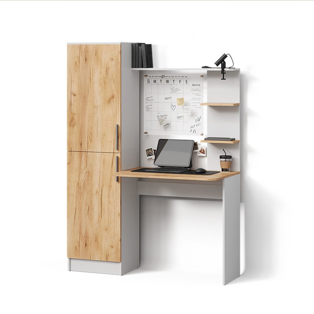 Livinity® Schreibtisch Rina, Weiß/Goldkraft Eiche, 122.9 x 168 cm günstig online kaufen