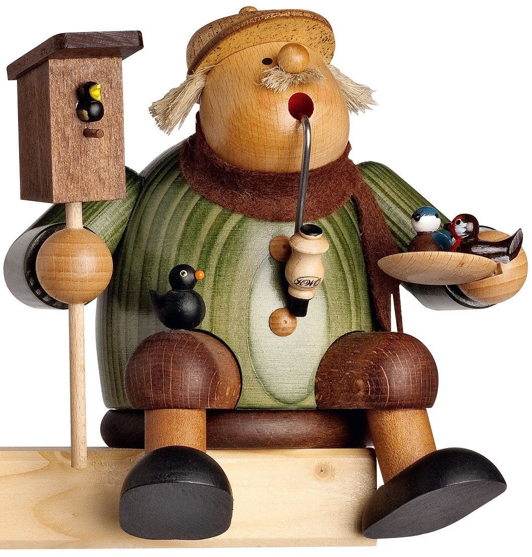 KWO Kunstgewerbe Werkstätten Räuchermännchen KWO Räuchermann Kantenhocker Vogelfreund, (1 St), Handarbeit aus dem Erzgebirge