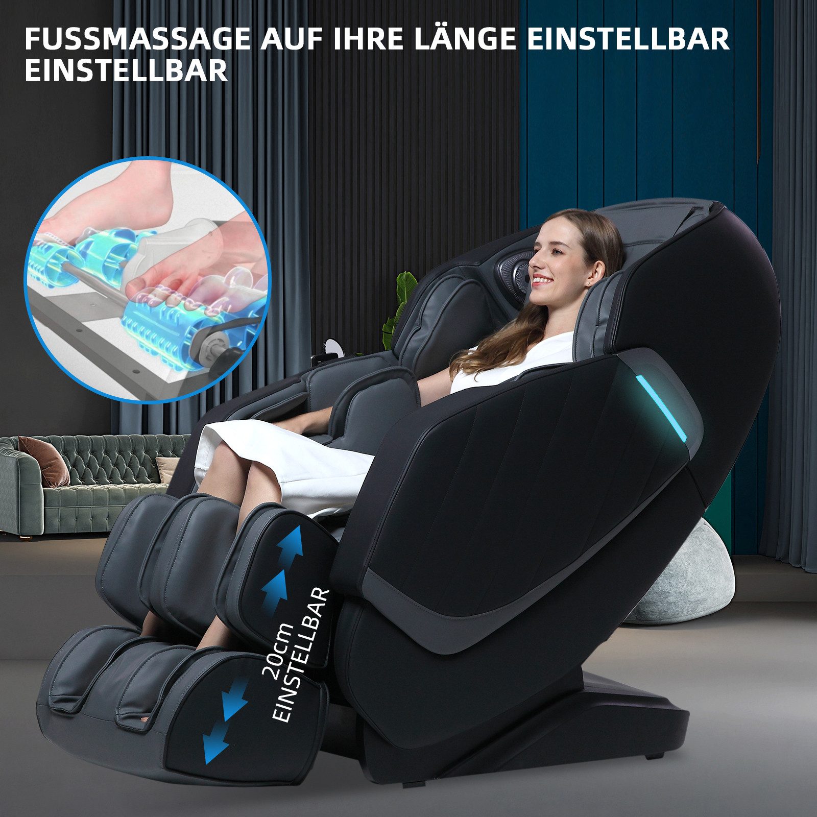 HealthRelife Massagesessel mit Zero-Gravity, 3D Shiatsu, Körperscan, SL-Schiene, beheizbarer (1-St), mit Relaxfunktion