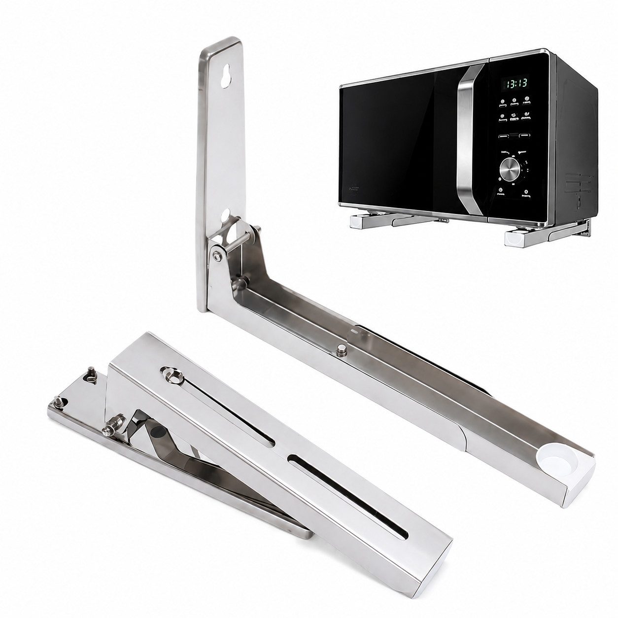 ibettertec Mikrowellen-Wandhalterung Wandhalterung Mikrowelle Edelstahlarm verstellbar Grill Wand, (2-tlg, Tragkraft 100 lb, 2-tlg., für Mikrowelle, Backofen, Grill Wand, Halterung ausziehbar, Edelstahl)