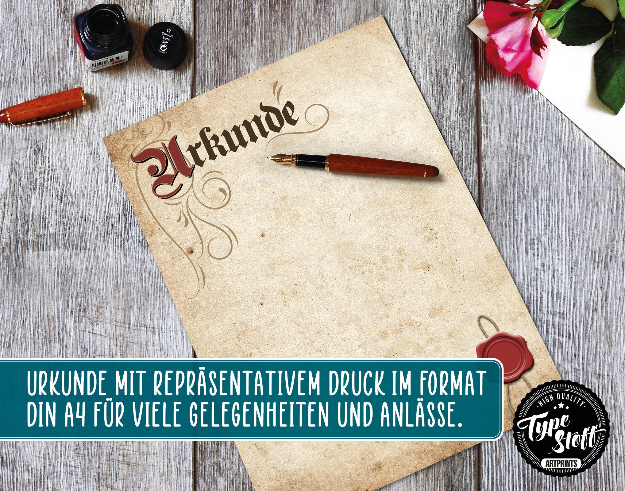 TypeStoff Briefpapier TypeStoff Urkunden DIN A4 Elefantenhaut-Optik Blanko Zertifikat