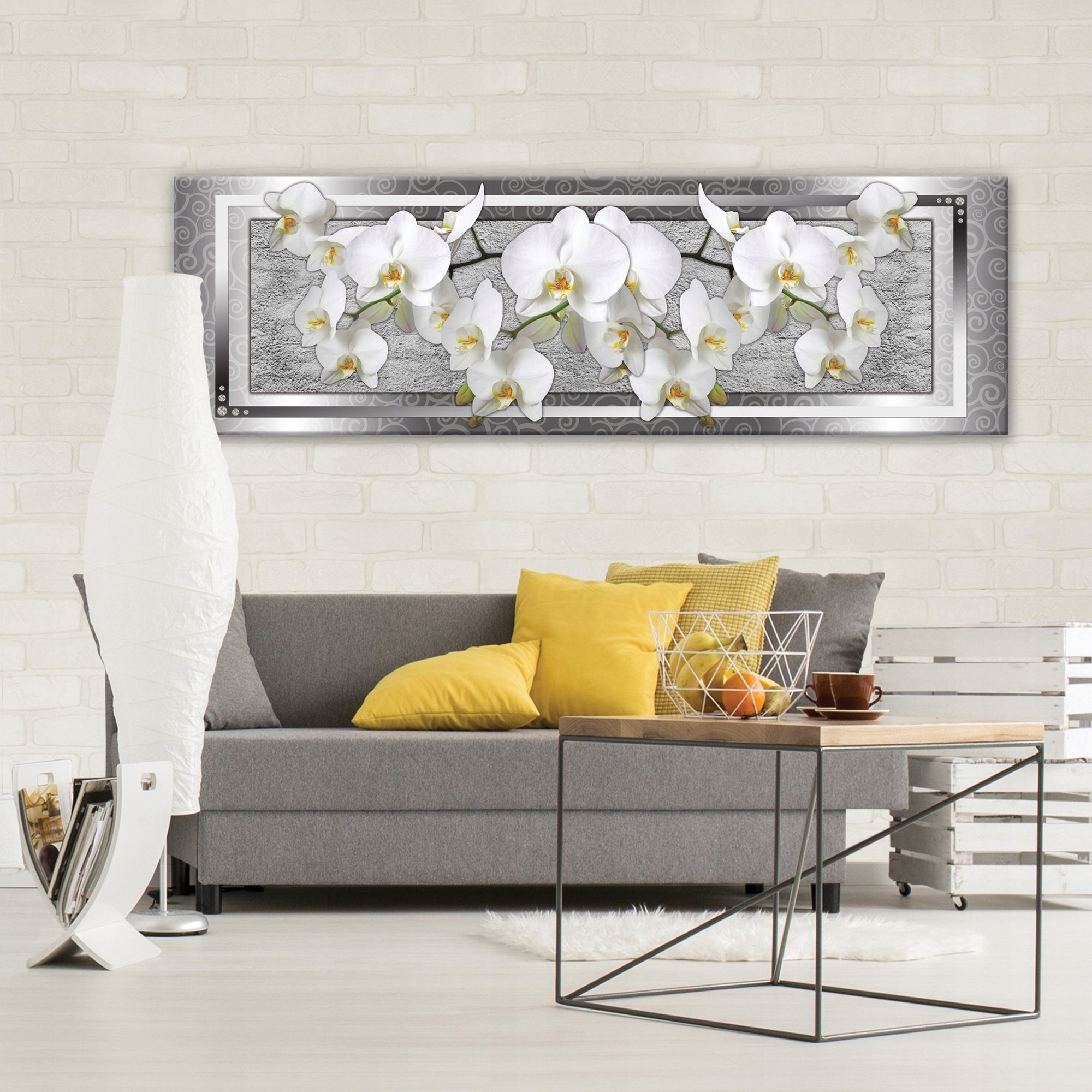 Canvas Groß Panoramabild Aufhängefertig Blumen Auf für XXL 145x45 Bild Leinwandbild Wohnzimmer Kunstdruck (Einteilig), Modern cm Wandbild Blumen Abstrakt Orchidee Bilder Wandbilder Leinwand Wallarena Leinwandbilder Schlafzimmer,