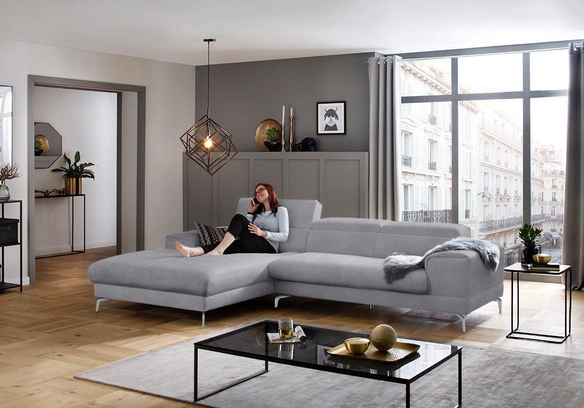W.SCHILLIG Ecksofa piedroo, Designsofa mit tollem Sitzkomfort, bequem und elegant, L-Form, Kopfteilverstellung, wahlweise mit Sitztiefenverstellung, Breite 303cm